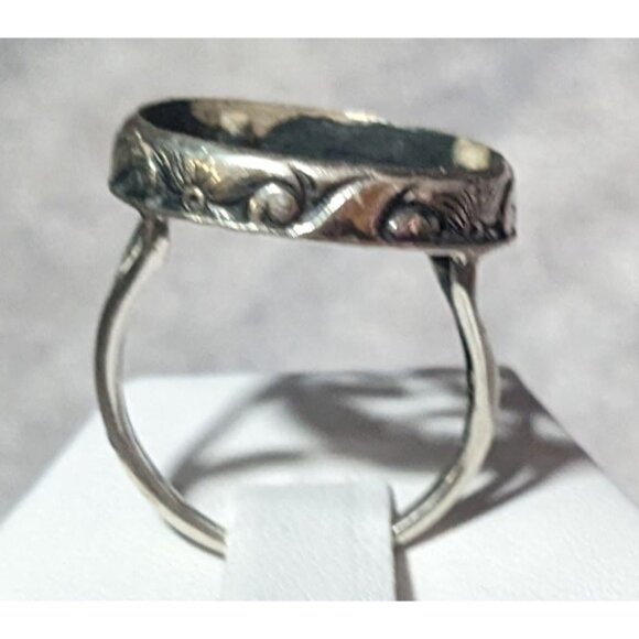 Vintage Sterling Silver Floral Scroll Concave Ring Size 7 1/2 - Picture 7 of 16